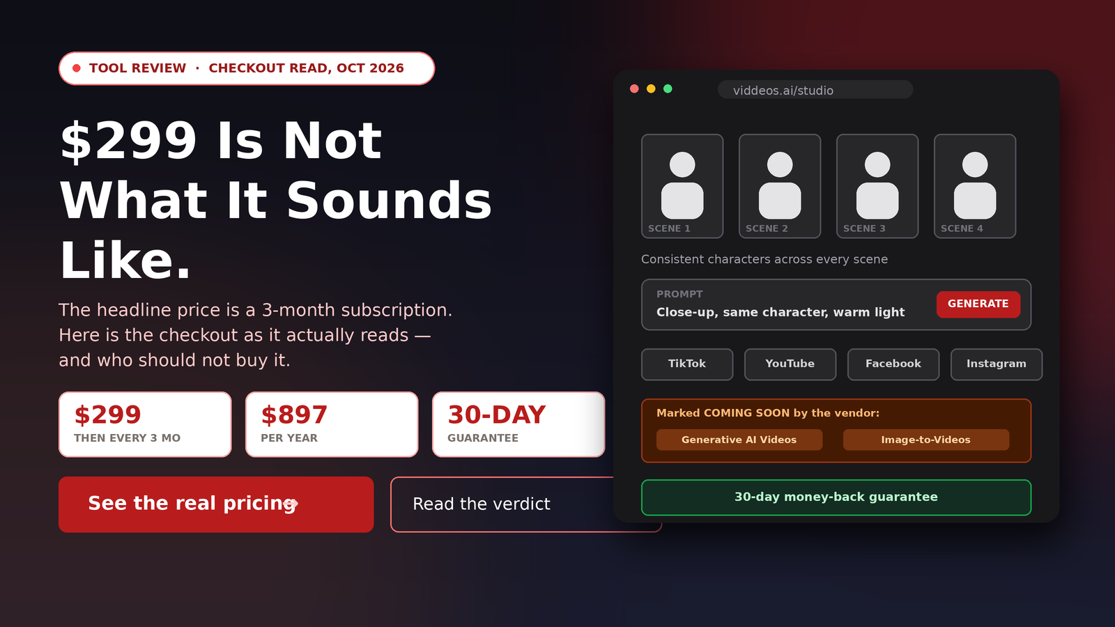 Traffic Genius review hero: 299 dollars today then every three months, 897 dollars per year alternative, 30-day guarantee